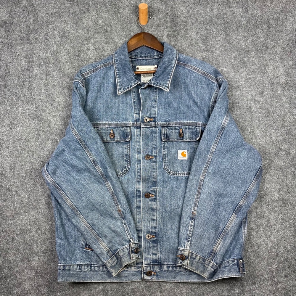 Carhartt J188 LVN Denim Trucker Jacket Mens XL Light Wash Workwear Jean Coat